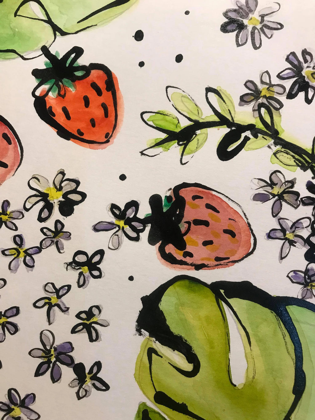 Strawberries and Monstera