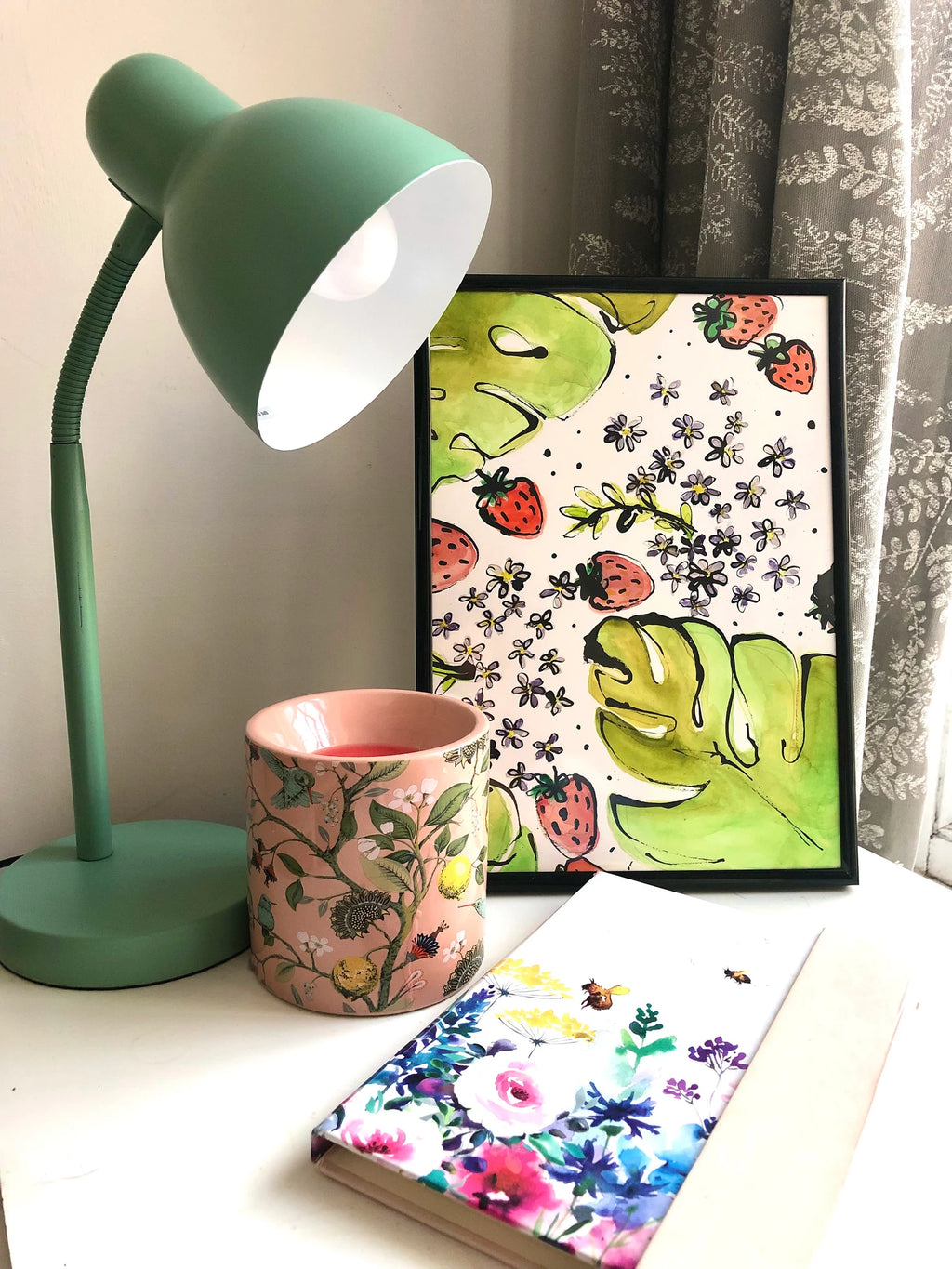 Strawberries and Monstera