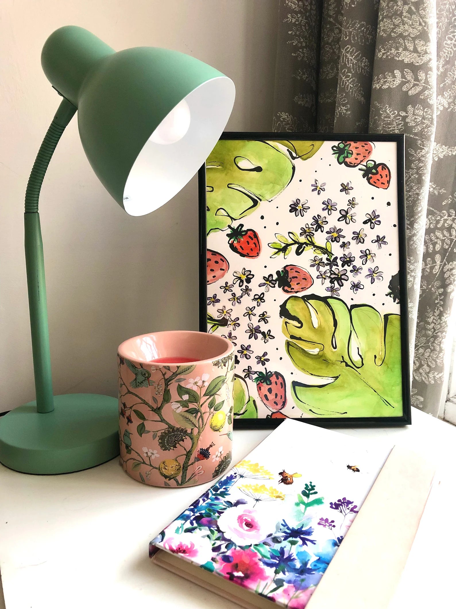 Strawberries and Monstera