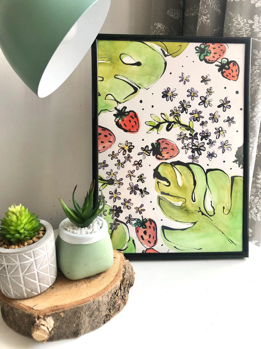 Strawberries and Monstera