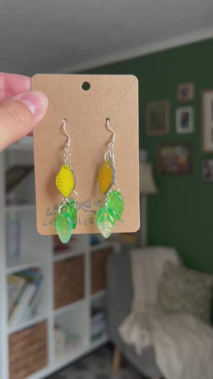 Lemon and leaf earrings